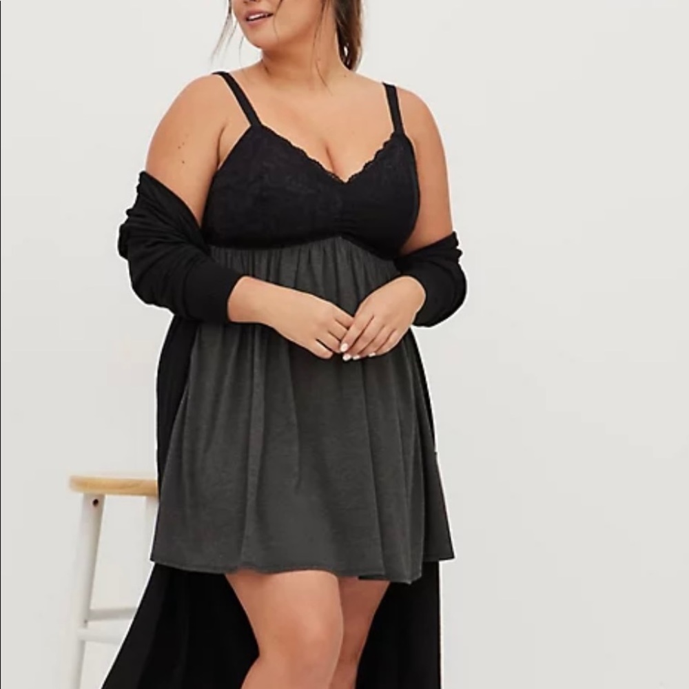 Torrid SLEEP CHEMISE - SUPER SOFT & LACE CHARCOAL GREY